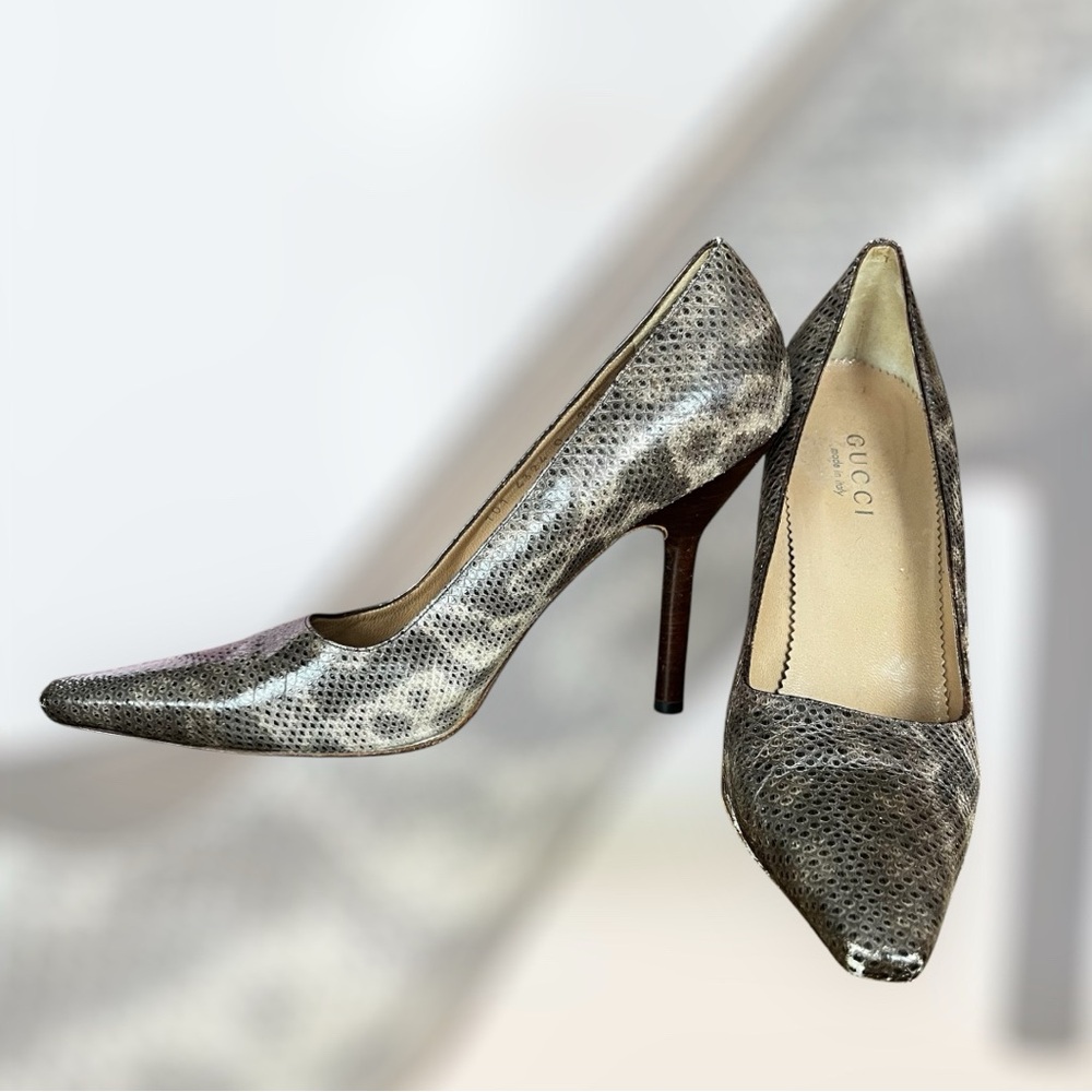 RARE! GUCCI 90s VTG Women’s Snake Skin Heels - Picture 2 of 7
